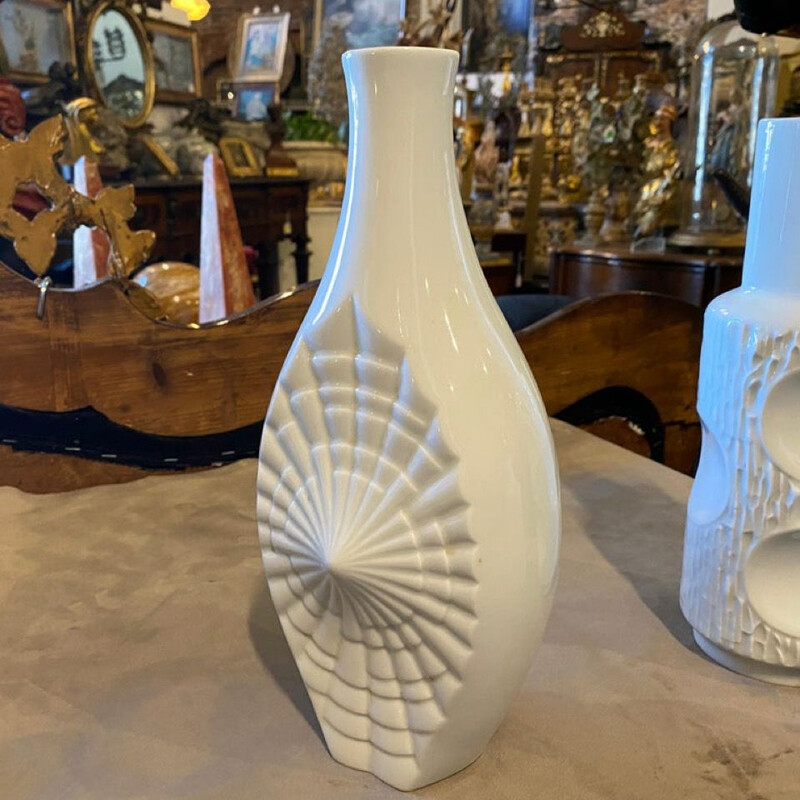 Set of 3 vintage modernist white porcelain German vases, 1980s