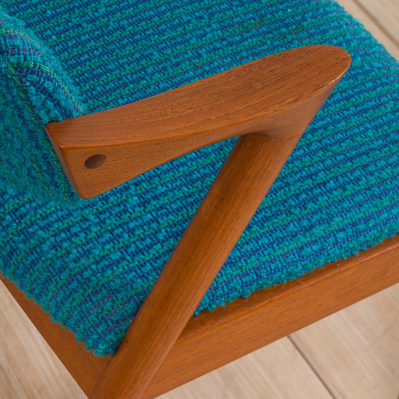 Paar vintage 42 teakhouten stoelen met originele blauwe bekleding van Kai Kristiansen, Denemarken 1960