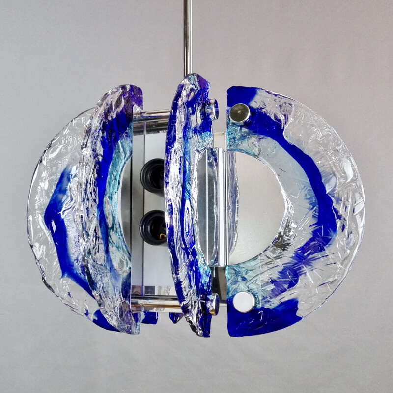 Murano glass eight-light vintage pendant lamp by Angelo Brotto for Esperia, Italy 1970s