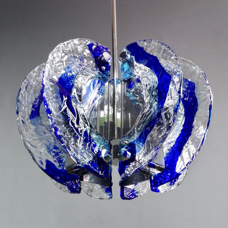 Murano glass eight-light vintage pendant lamp by Angelo Brotto for Esperia, Italy 1970s