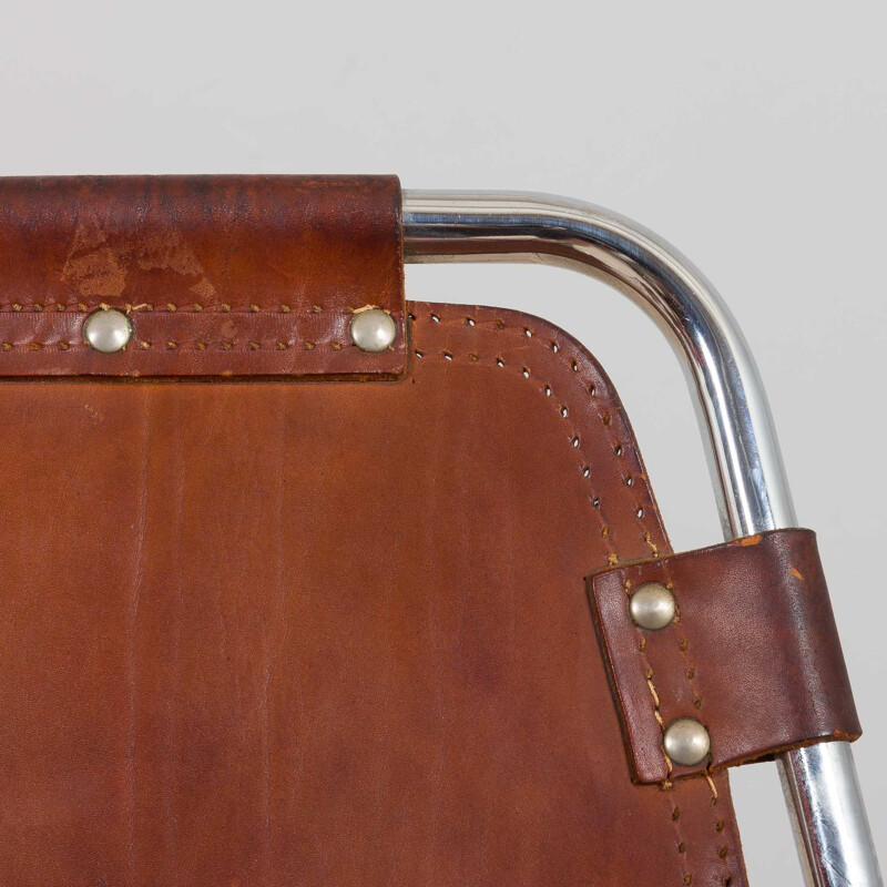 Pair of vintage chairs in brown cowhide leather for Les Arc, 1960s