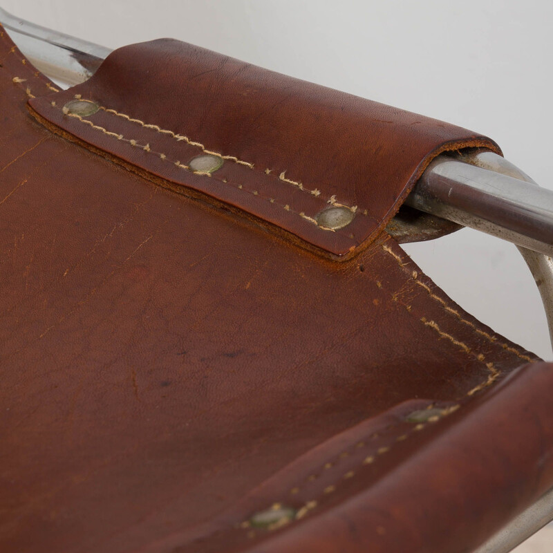 Pair of vintage chairs in brown cowhide leather for Les Arc, 1960s