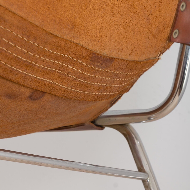 Pair of vintage chairs in brown cowhide leather for Les Arc, 1960s