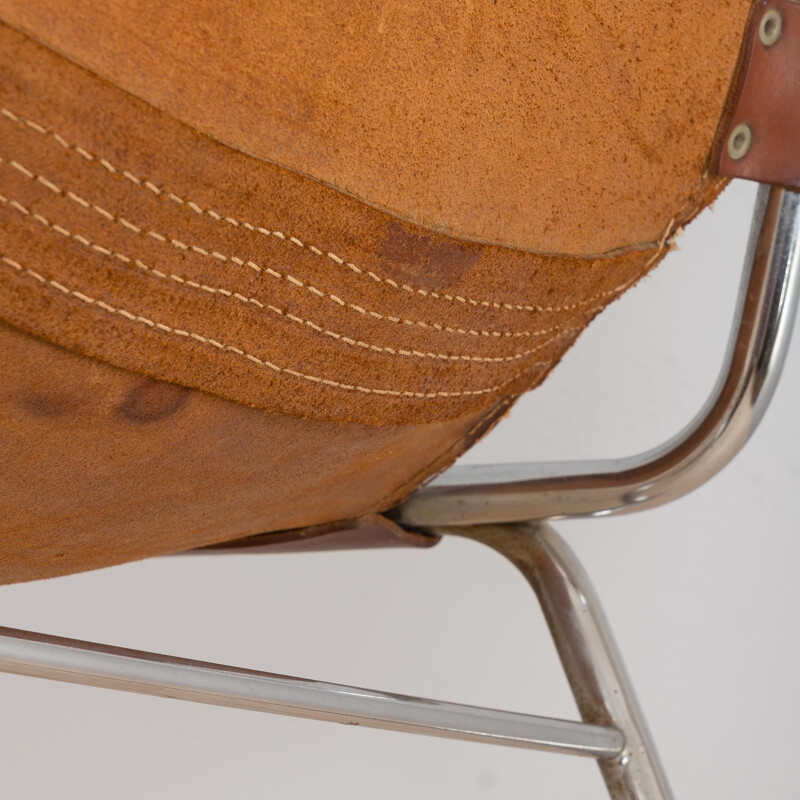 Paire de chaises vintage en cuir de vachette brun hpour Les Arc, 1960