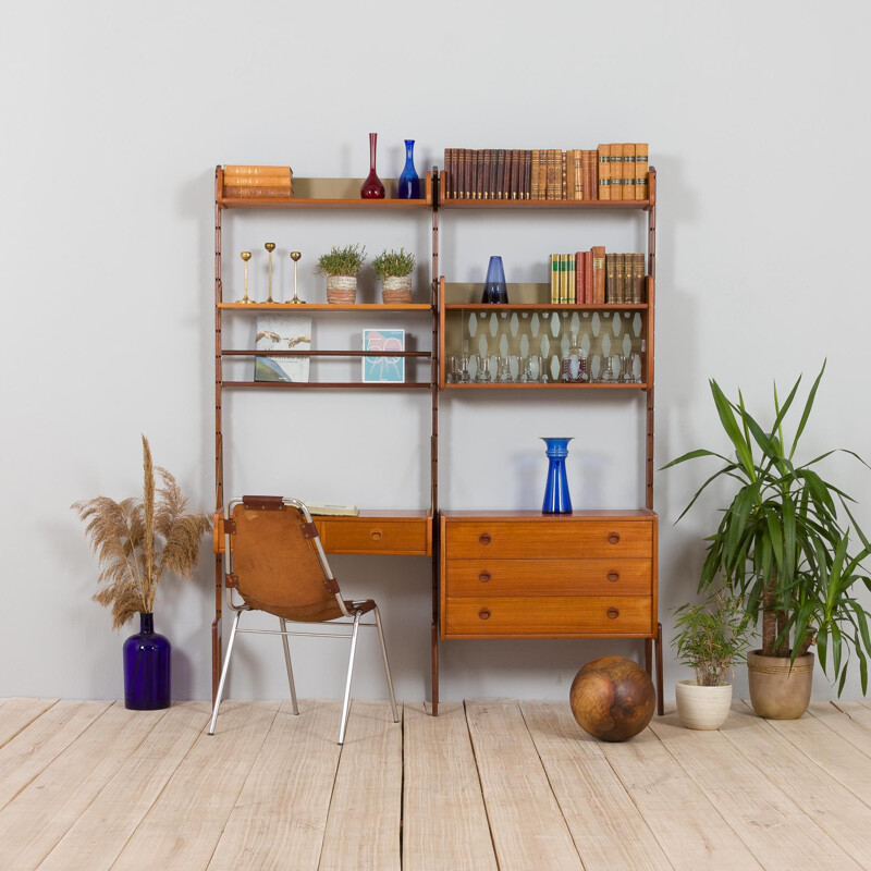 Vintage two bay teak Ergo modular wall unit by John Texmon for Blindheim Møbelfabrikk, Norway 1960s