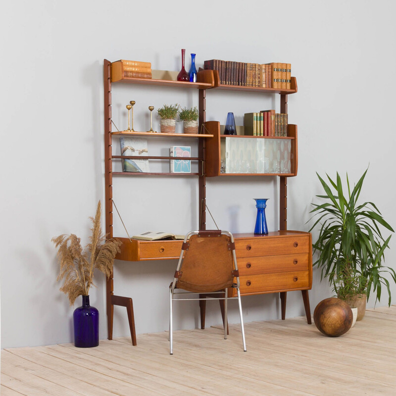 Vintage two bay teak Ergo modular wall unit by John Texmon for Blindheim Møbelfabrikk, Norway 1960s