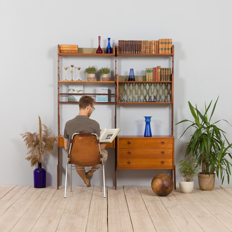 Vintage two bay teak Ergo modular wall unit by John Texmon for Blindheim Møbelfabrikk, Norway 1960s