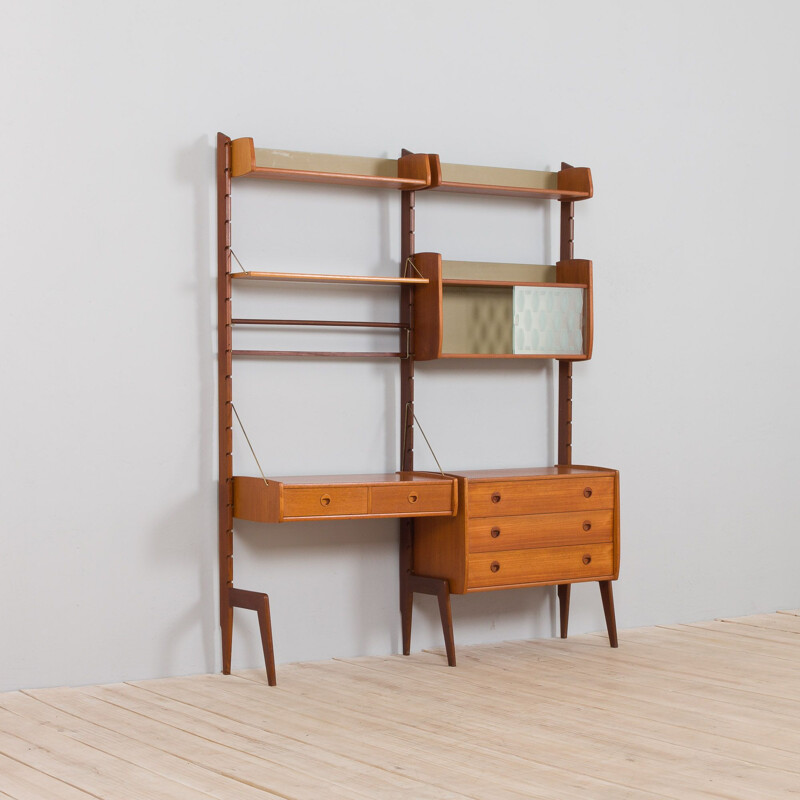 Vintage two bay teak Ergo modular wall unit by John Texmon for Blindheim Møbelfabrikk, Norway 1960s