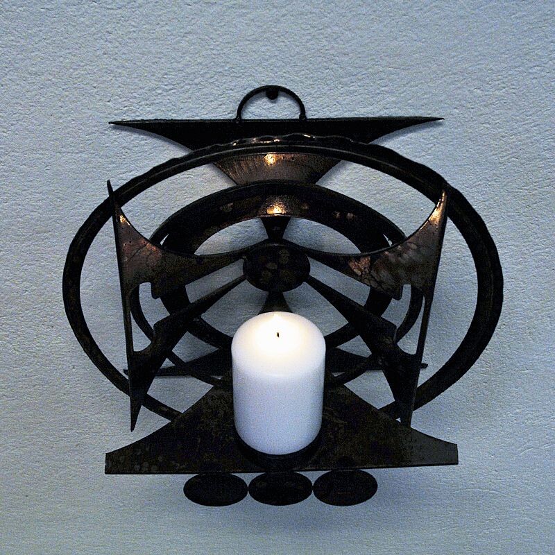 Brustalist vintage metal ornament candlestick holder for walls, Scandinavia 1960s