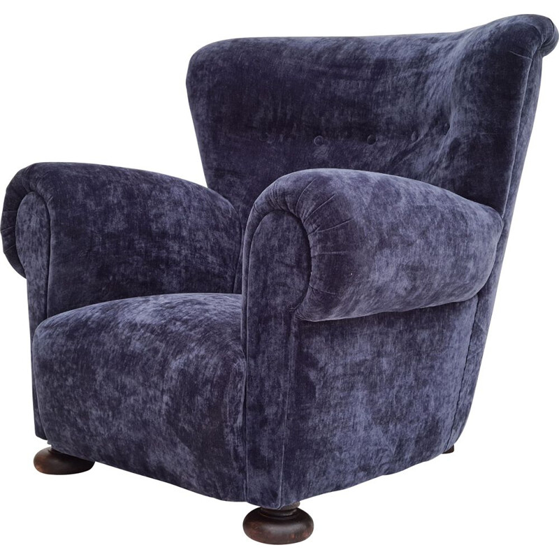Vintage purple velvet armchair, Denmark 1950