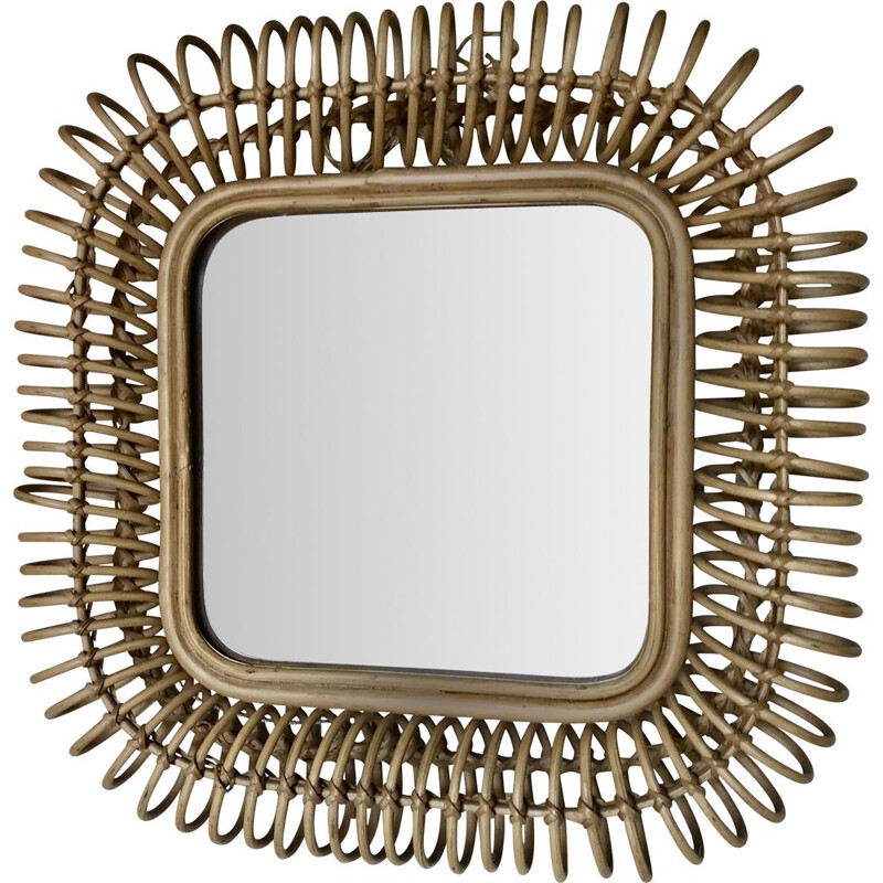 Vintage twisted rattan mirror, 1960