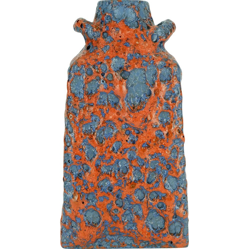 Vintage vase with fat lava glaze in orange and blue by ES-Keramik, 1960s