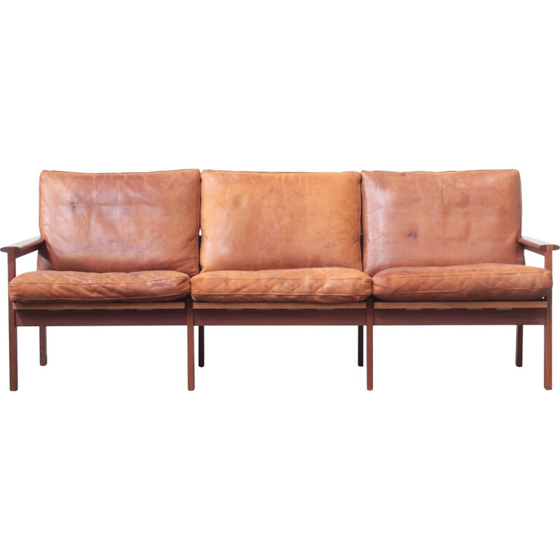 Mid century leather and teak sofa by Illum Wikkelsø for Niels Eilersen, 1960s