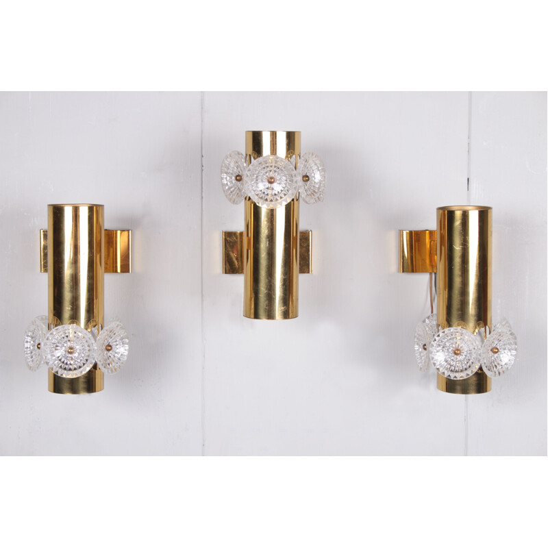 Set of 3 vintage Hollywood Regency wall lamps, 1960s