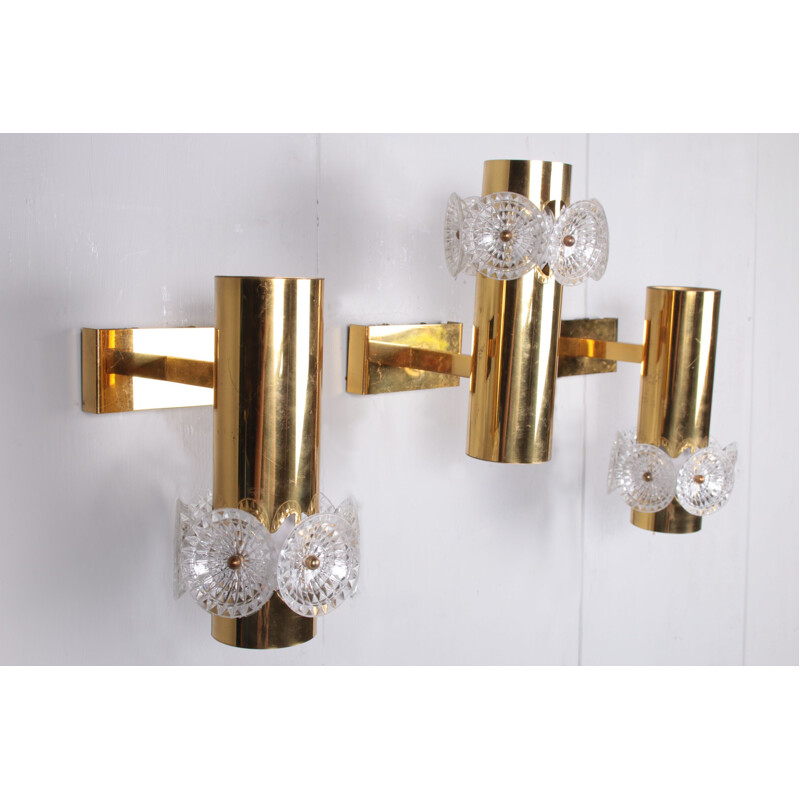 Set of 3 vintage Hollywood Regency wall lamps, 1960s