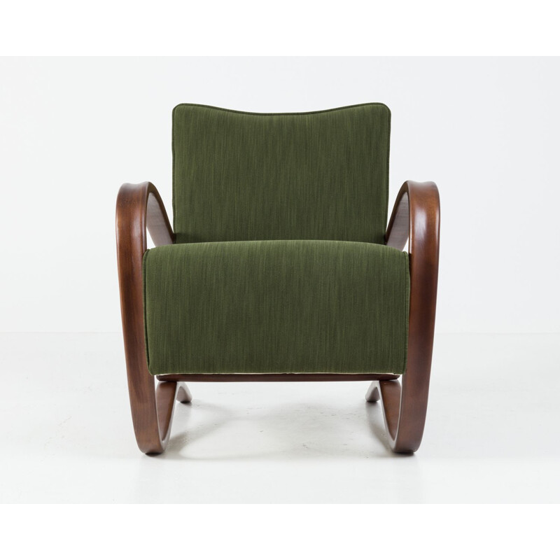 Pair of mid century H-269 green fabric armchairs by Jindrich Halabala, Czechoslovakia 1930