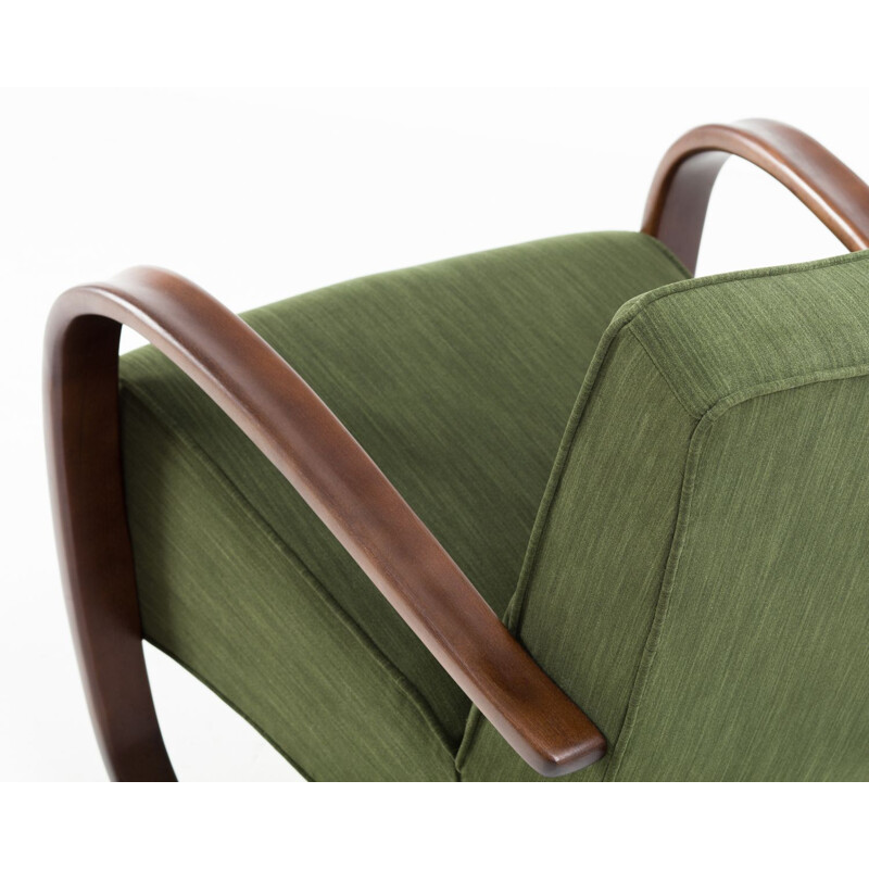 Pair of mid century H-269 green fabric armchairs by Jindrich Halabala, Czechoslovakia 1930