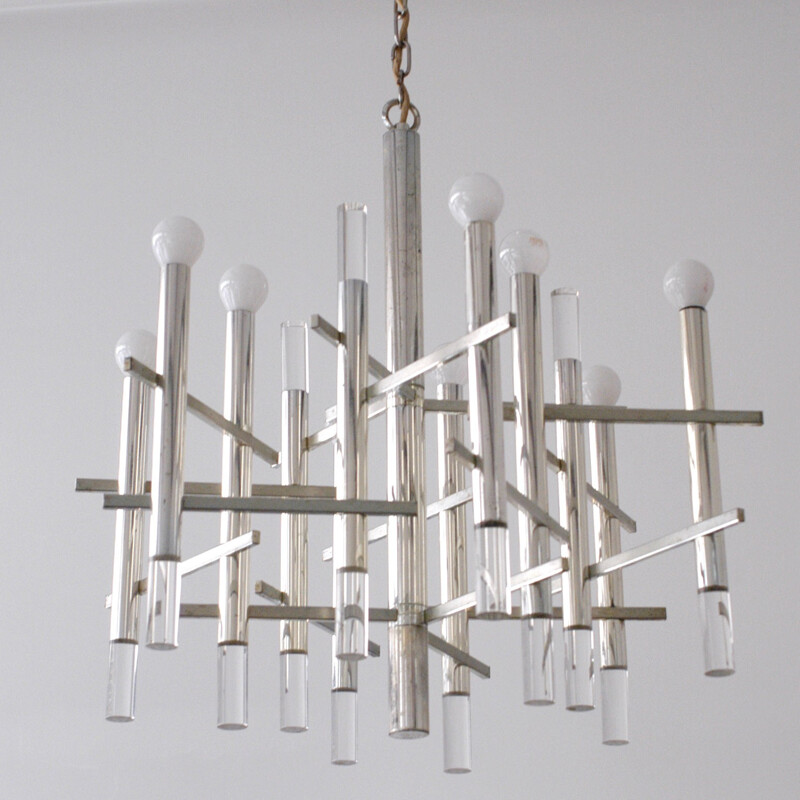 Chrome and Lucite chandelier, Gaetano SCIOLARI - 1970s