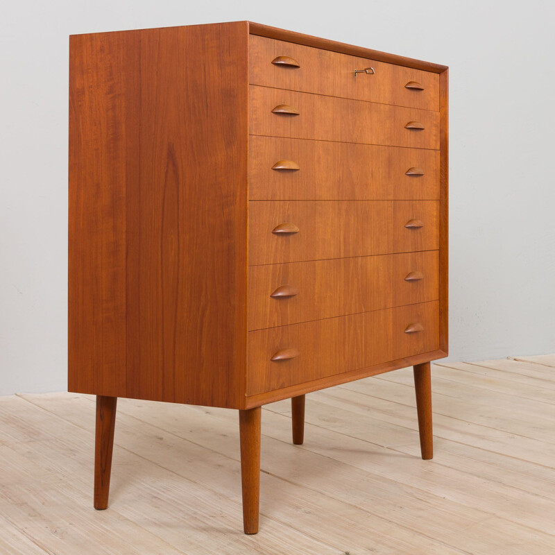 Danish vintage teak chest of drawers with almond shaped handles by Johannes Sorth for Nexø Møbelfabrik, 1960s