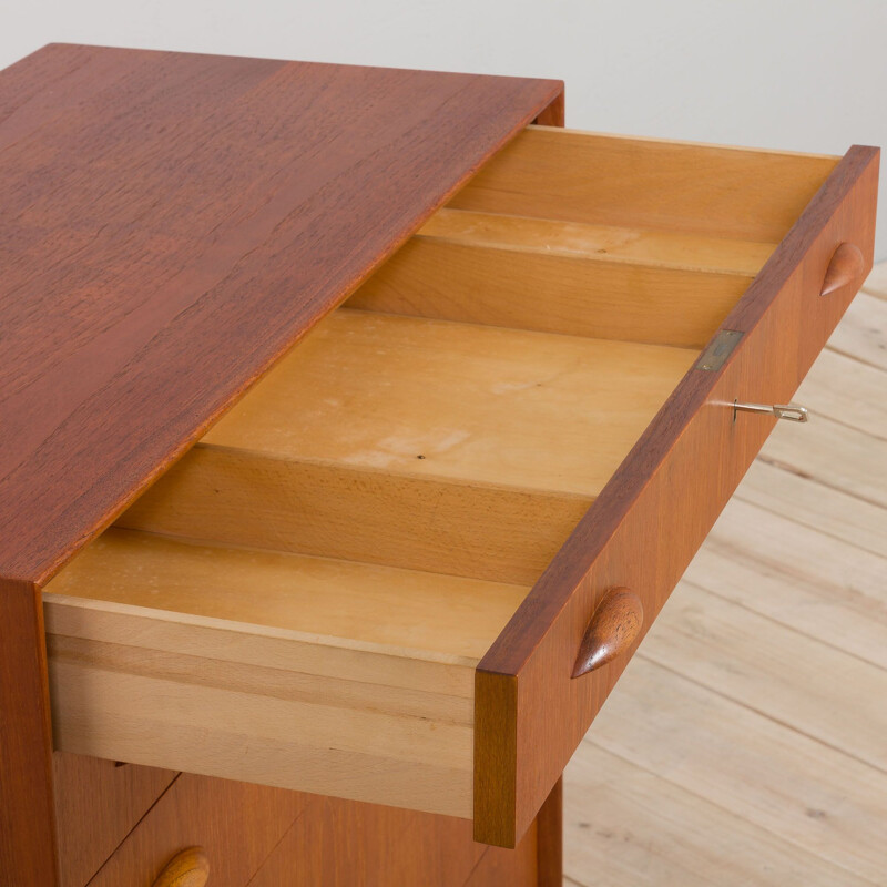 Danish vintage teak chest of drawers with almond shaped handles by Johannes Sorth for Nexø Møbelfabrik, 1960s