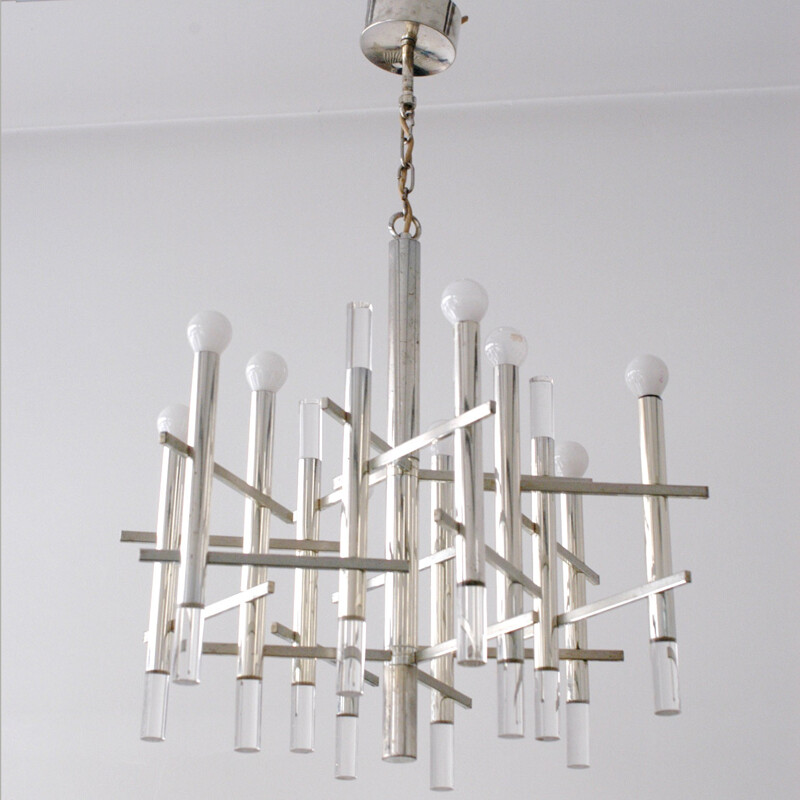 Chrome and Lucite chandelier, Gaetano SCIOLARI - 1970s