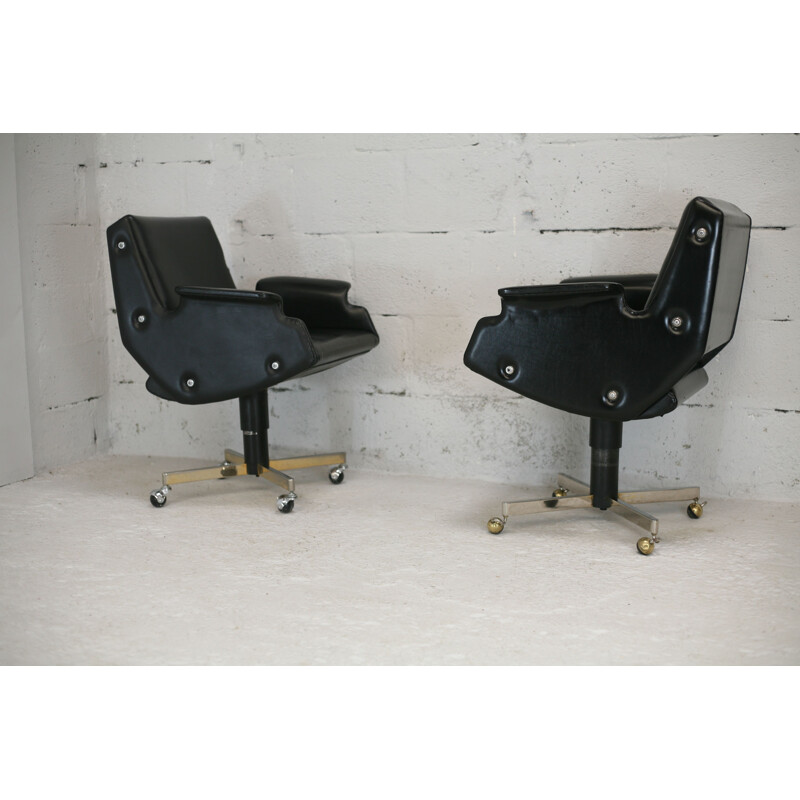 Pair of vintage leatherette and steel swivel chairs, Italy 1960