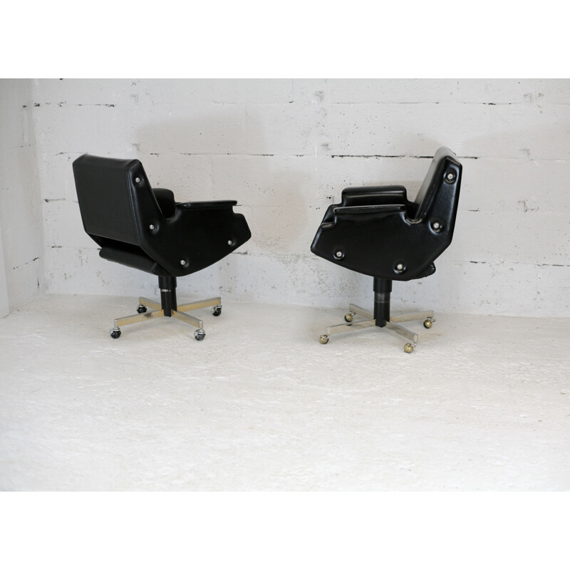 Pair of vintage leatherette and steel swivel chairs, Italy 1960