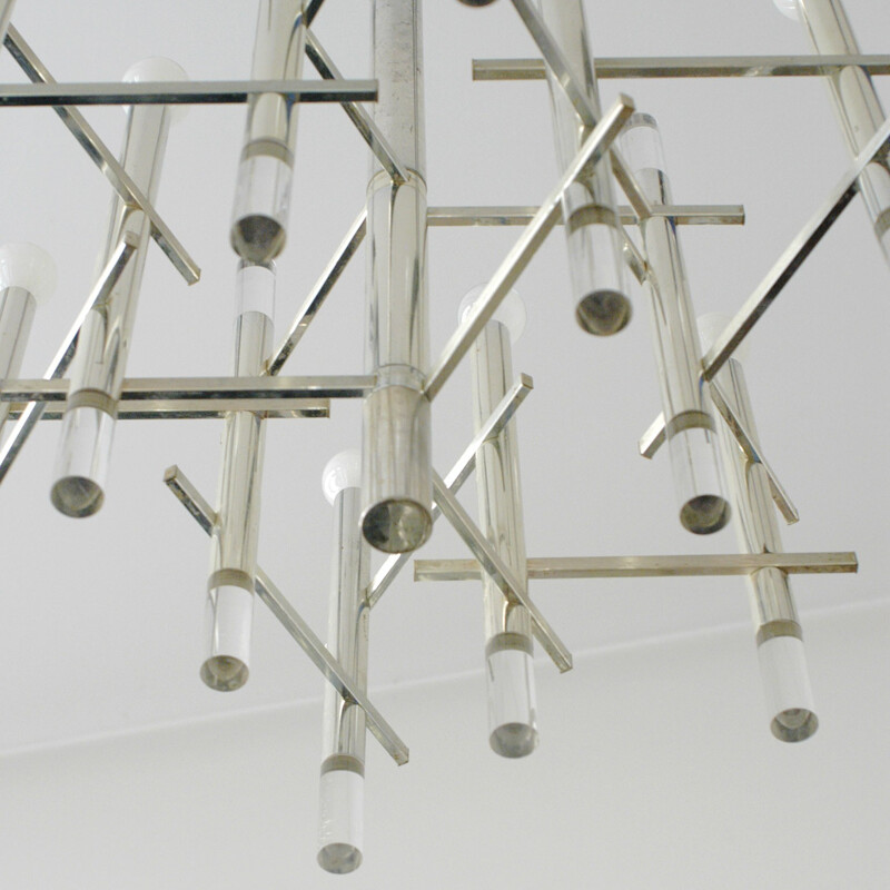 Chrome and Lucite chandelier, Gaetano SCIOLARI - 1970s