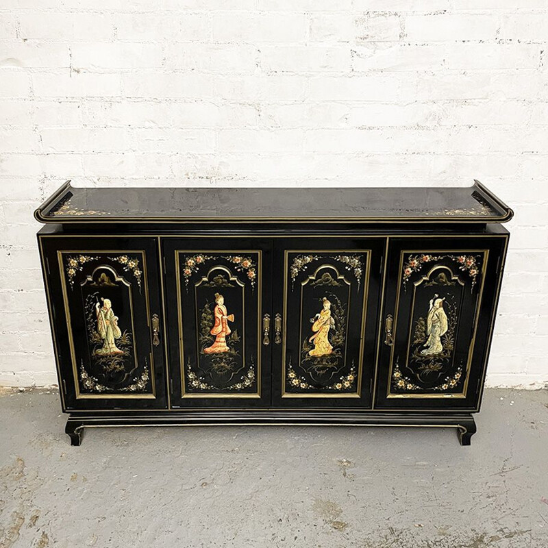 Vintage Asian style narrow highboard, 1980s