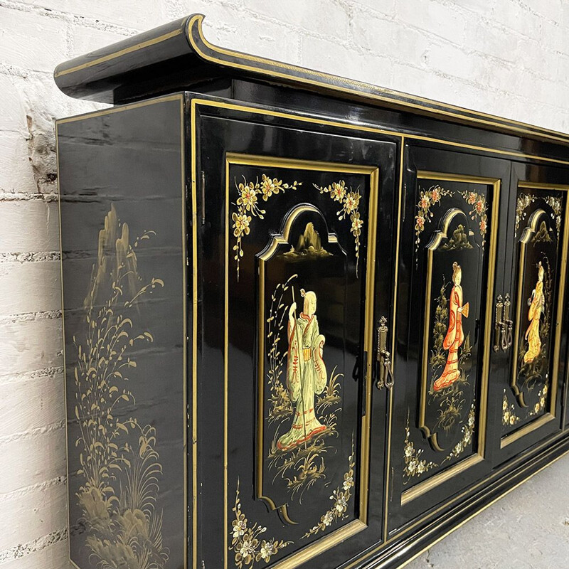 Vintage Asian style narrow highboard, 1980s