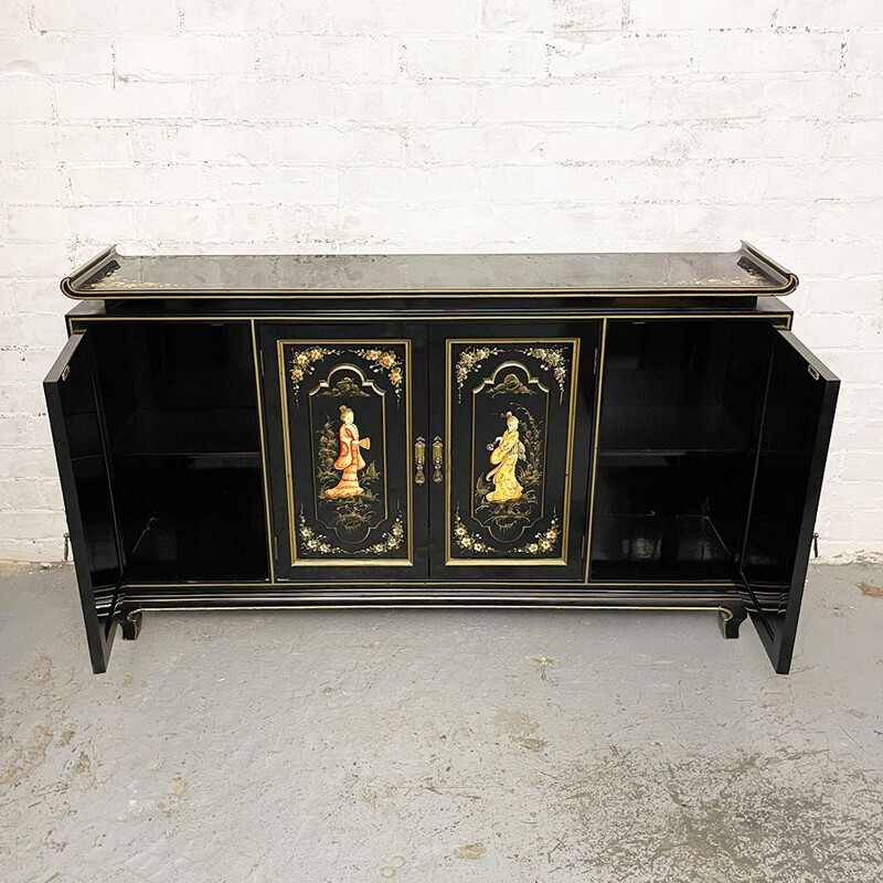 Vintage Asian style narrow highboard, 1980s