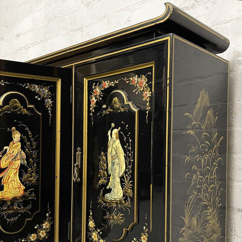 Vintage Asian style narrow highboard, 1980s
