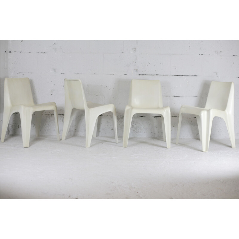 Lot de 4 chaises vintage Bofinger en fibre de verre et résine par Helmut Battzner, 1970