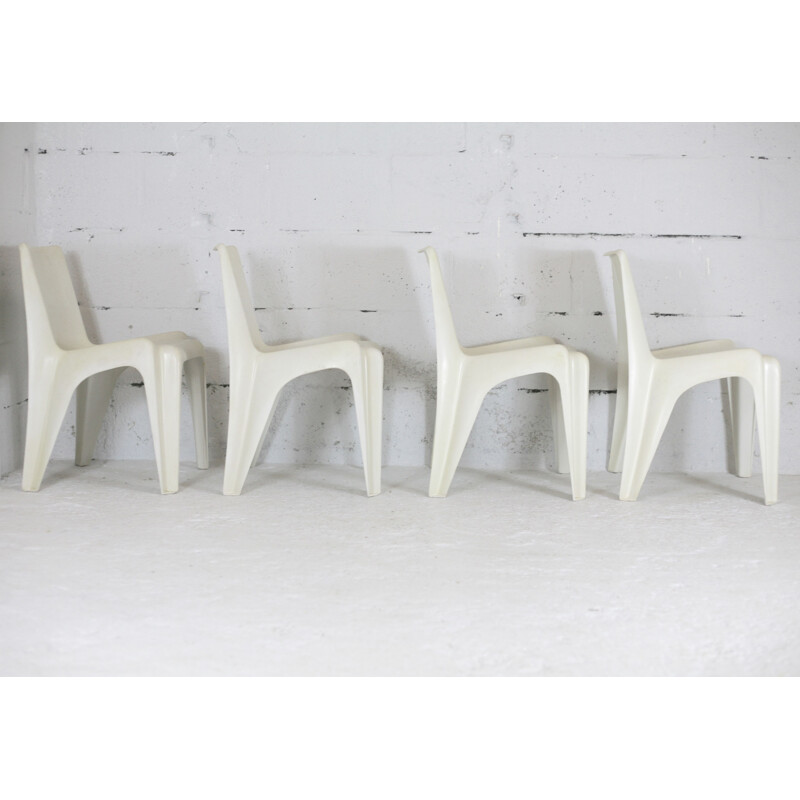 Set of 4 vintage Bofinger chairs in fiberglass and resin by Helmut Battzner, 1970