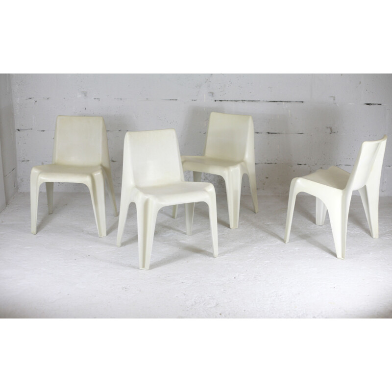 Lot de 4 chaises vintage Bofinger en fibre de verre et résine par Helmut Battzner, 1970