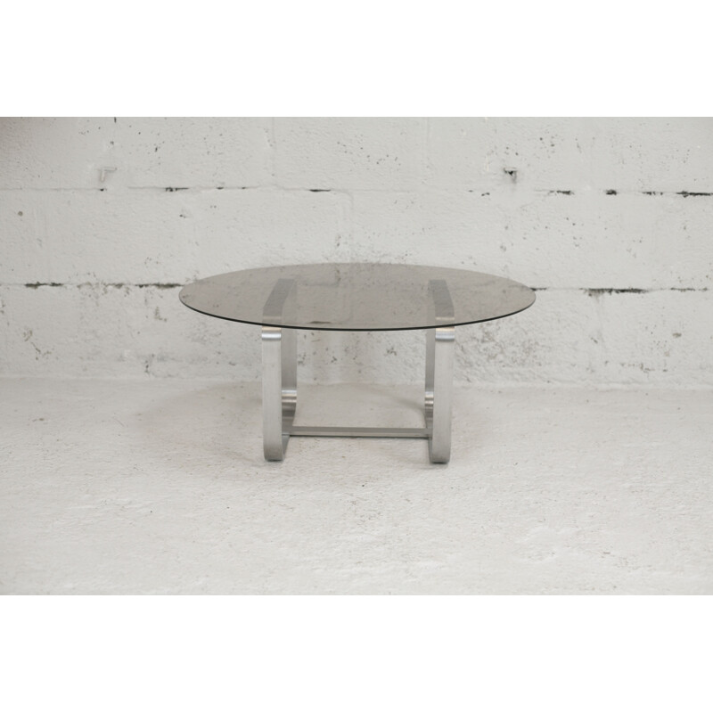 Vintage aluminium and glass coffee table, France 1970s