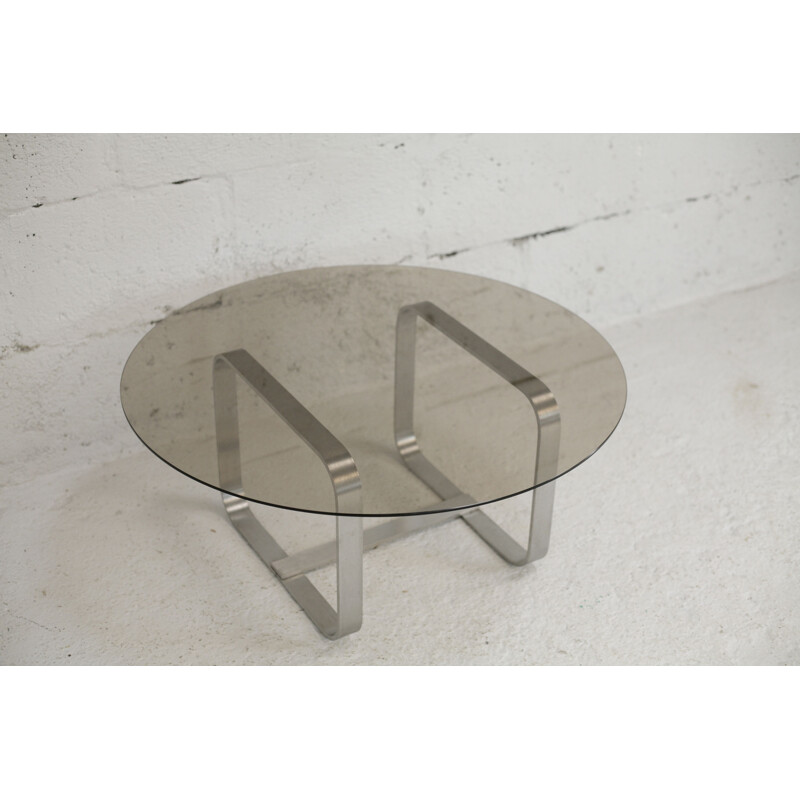 Table basse vintage en aluminium et verre, France 1970