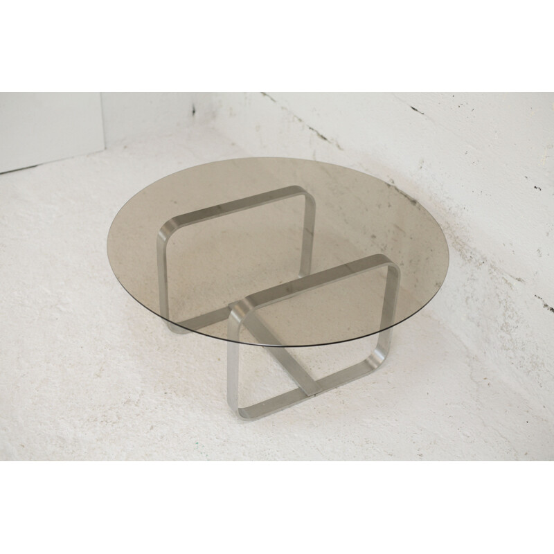 Vintage aluminium and glass coffee table, France 1970s