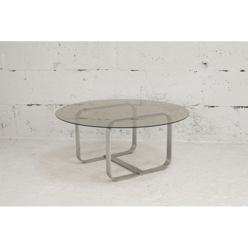 Table basse vintage en aluminium et verre, France 1970