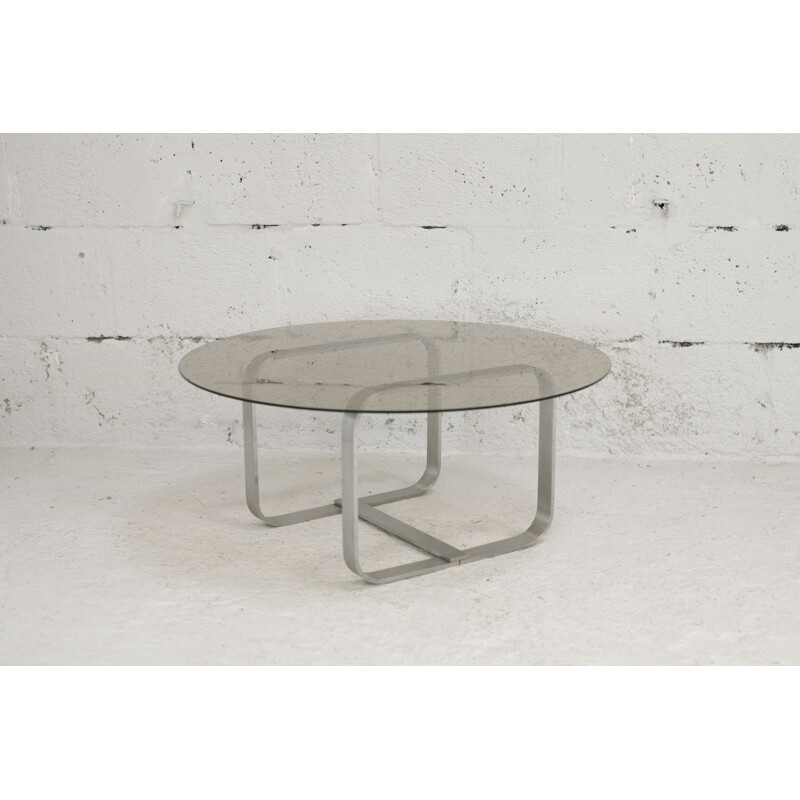 Vintage aluminium and glass coffee table, France 1970s