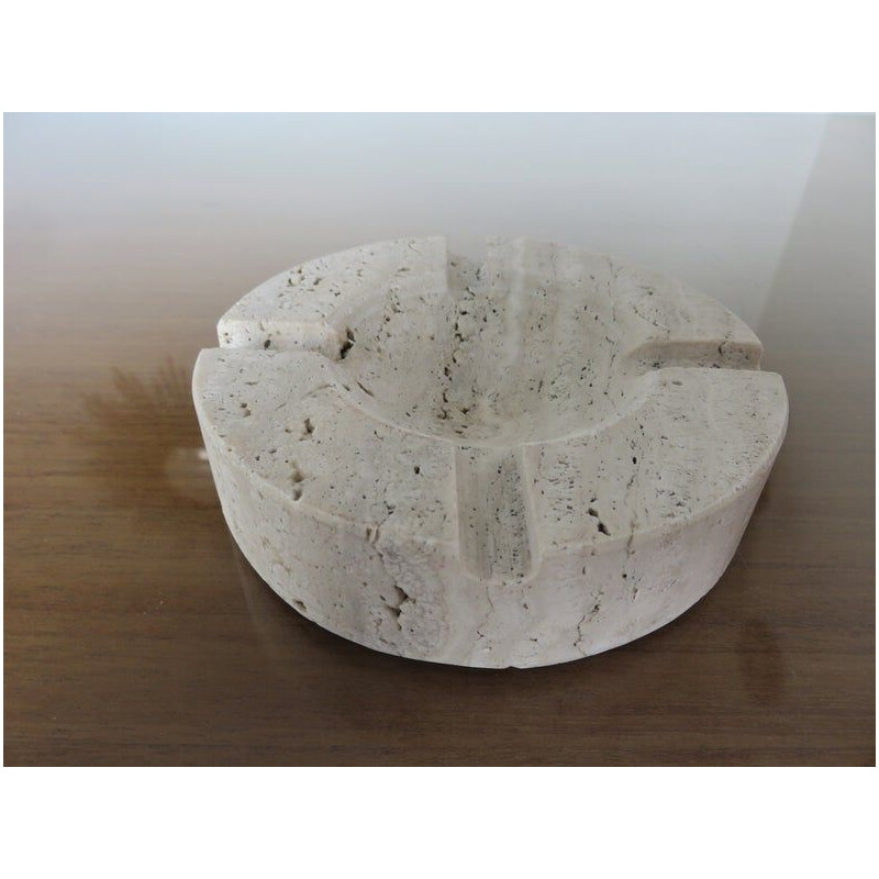 Mid century round ashtray in travertine, 1970s