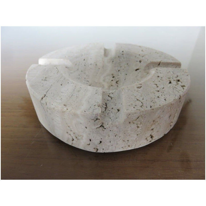 Mid century round ashtray in travertine, 1970s