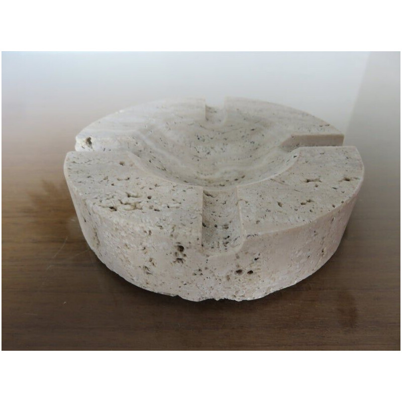 Mid century round ashtray in travertine, 1970s