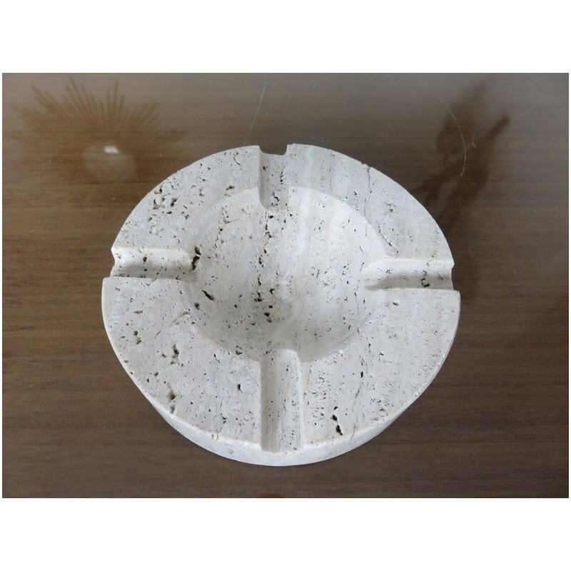 Mid century round ashtray in travertine, 1970s