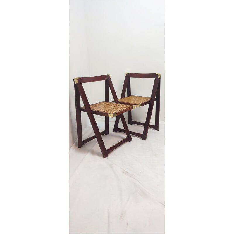 Pair of vintage folding chairs in beech wood, Spain 1970
