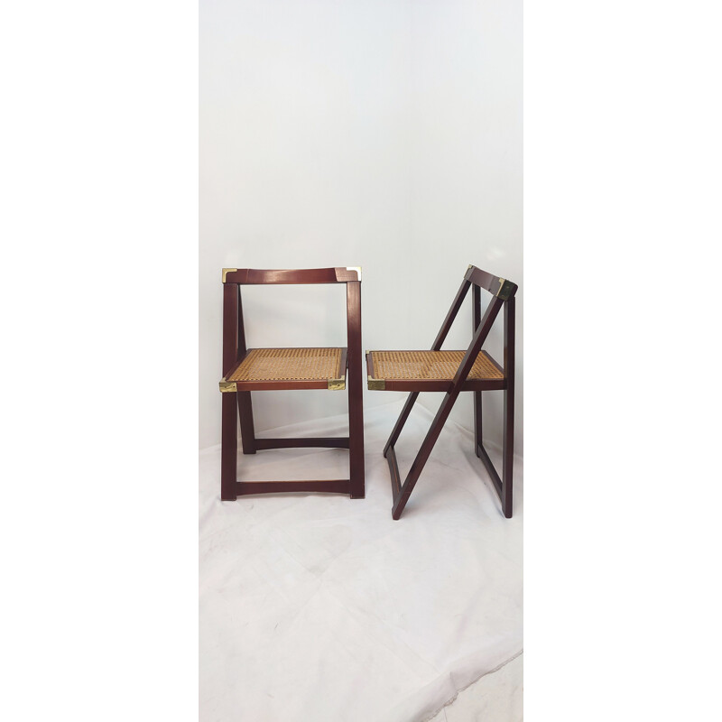 Coppia di sedie vintage pieghevoli in faggio, Spagna 1970