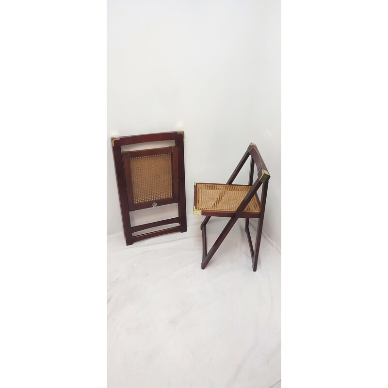 Coppia di sedie vintage pieghevoli in faggio, Spagna 1970