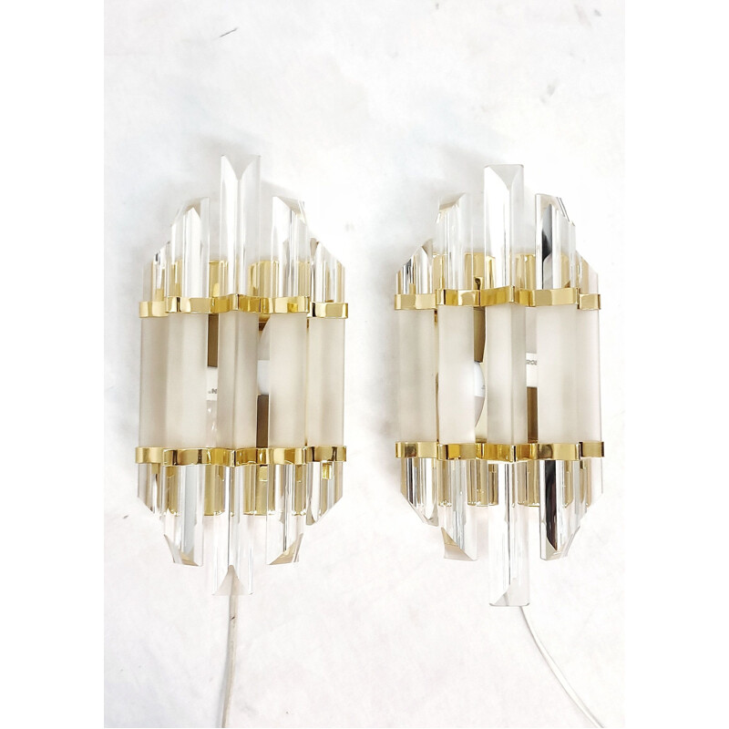 Pair of vintage crystal wall lamps by Venini, Italy 1980s