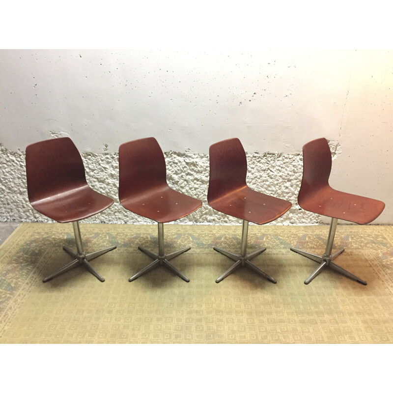 Set of 4 Pagholz chairs in wood and metal - 1970s