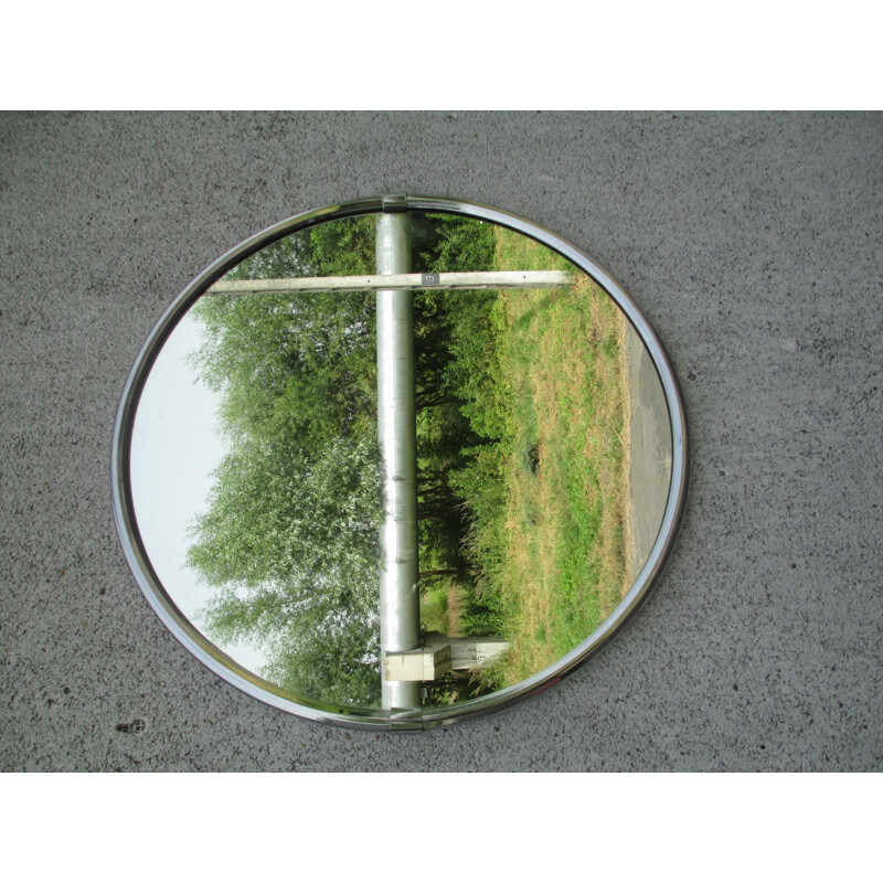 Miroir rond vintage dans un cadre en nickel, Italie 1960